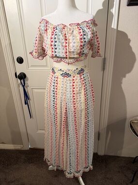 Red Carter White Multicolor Embroidered Off-Shoulder Top